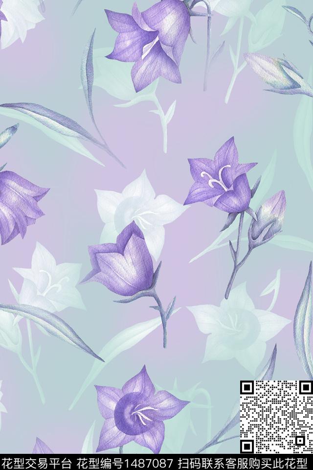 花卉小清新真丝数码印花华亿平台下载（图片编号: 1487087） - 瓦栏（Walan）