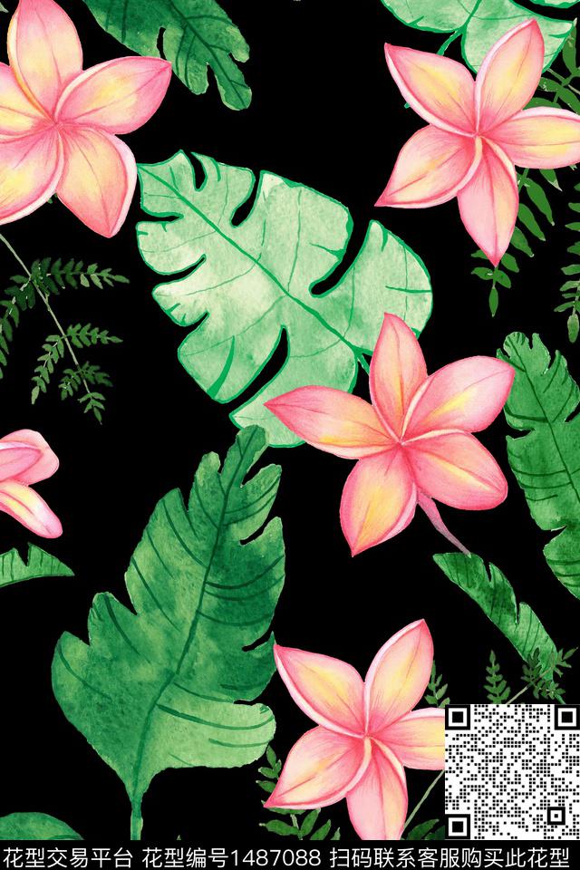 绿植树叶花卉热带华亿平台数码印花华亿平台下载（图片编号: 1487088） - 瓦栏（Walan）