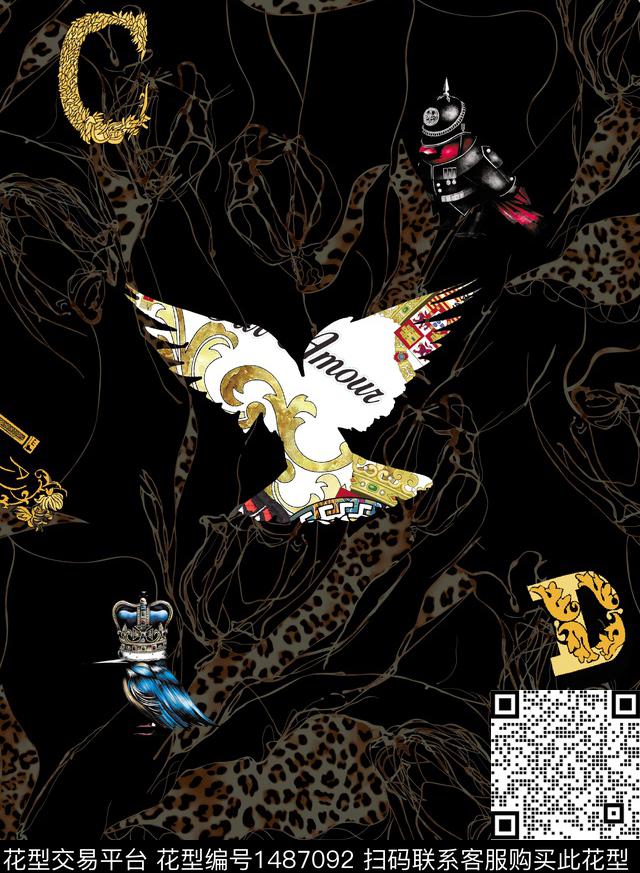 数码华亿平台动物头男装满版花数码印花华亿平台下载（图片编号: 1487092） - 瓦栏（Walan）