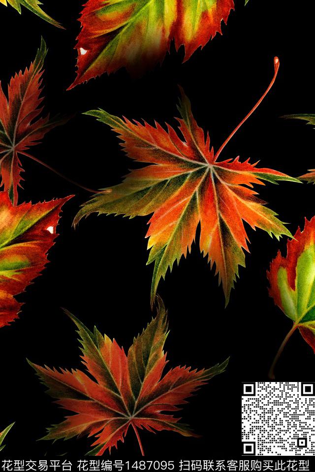 绿植树叶花卉香云纱数码印花华亿平台下载（图片编号: 1487095） - 瓦栏（Walan）