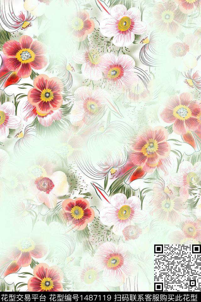 花卉大牌风小碎花数码印花华亿平台下载（图片编号: 1487119） - 瓦栏（Walan）