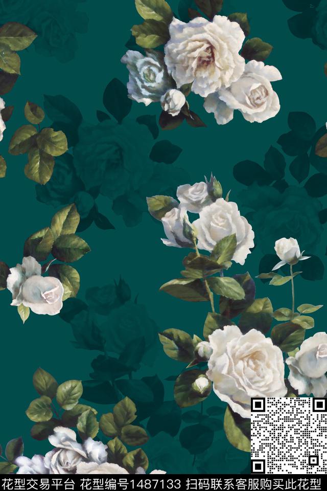 复古花卉香云纱数码印花华亿平台下载（图片编号: 1487133） - 瓦栏（Walan）