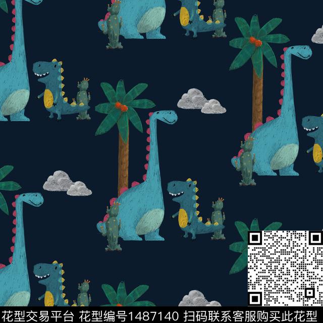 绿植树叶童装恐龙数码印花华亿平台下载（图片编号: 1487140） - 瓦栏（Walan）