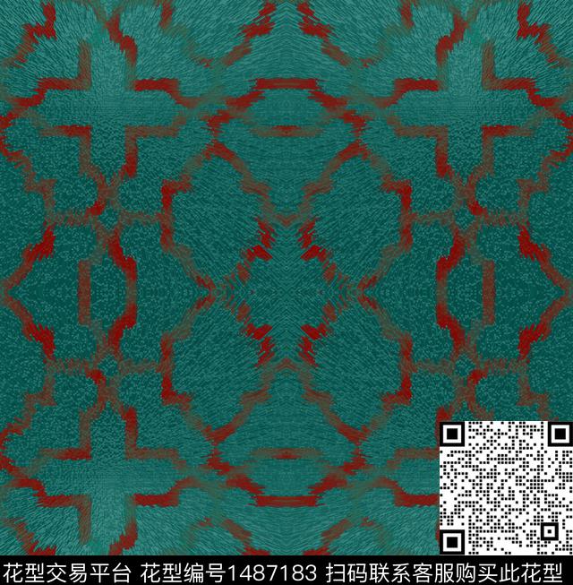 几何对称花大牌风数码印花华亿平台下载（图片编号: 1487183） - 瓦栏（Walan）