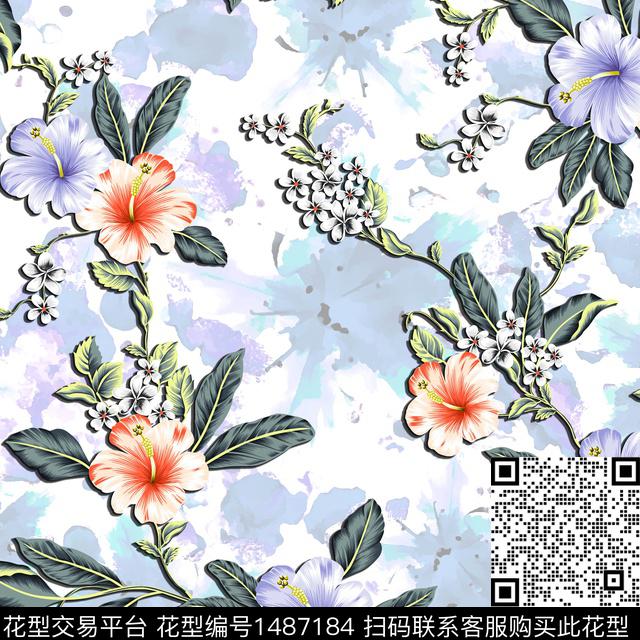 几何时尚花卉数码印花华亿平台下载（图片编号: 1487184） - 瓦栏（Walan）