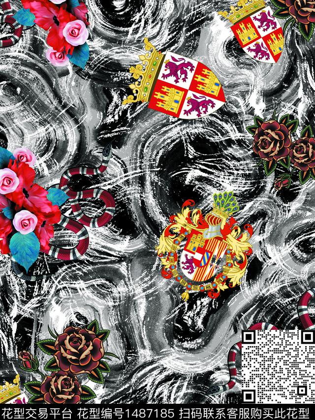 数码华亿平台动物头男装满版花数码印花华亿平台下载（图片编号: 1487185） - 瓦栏（Walan）