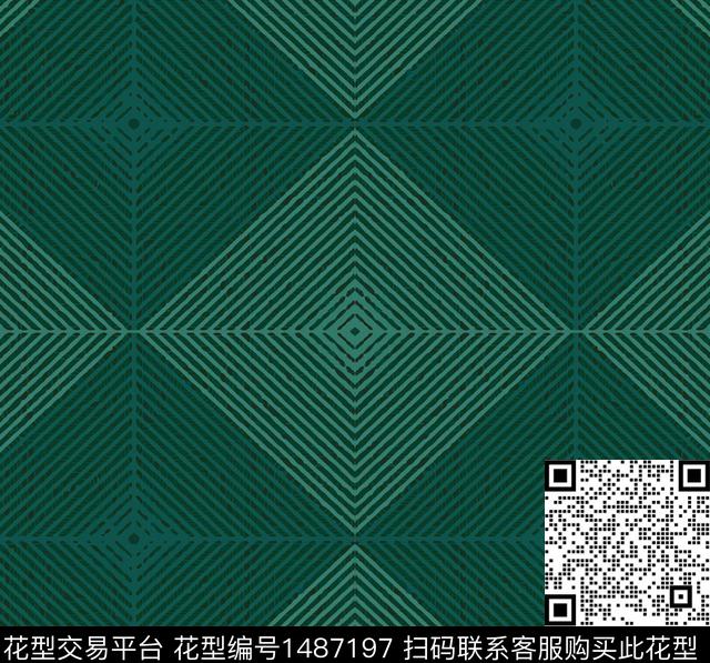 几何格子对称花数码印花华亿平台下载（图片编号: 1487197） - 瓦栏（Walan）