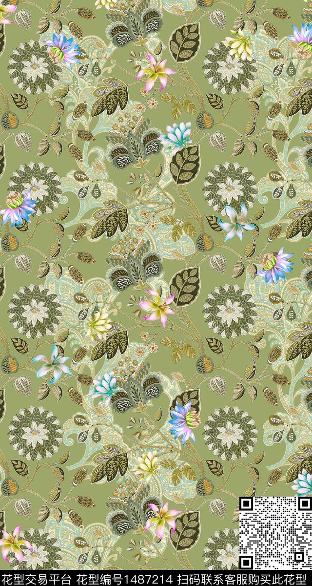 佩斯利小清新绣花华亿平台数码印花华亿平台下载（图片编号: 1487214） - 瓦栏（Walan）