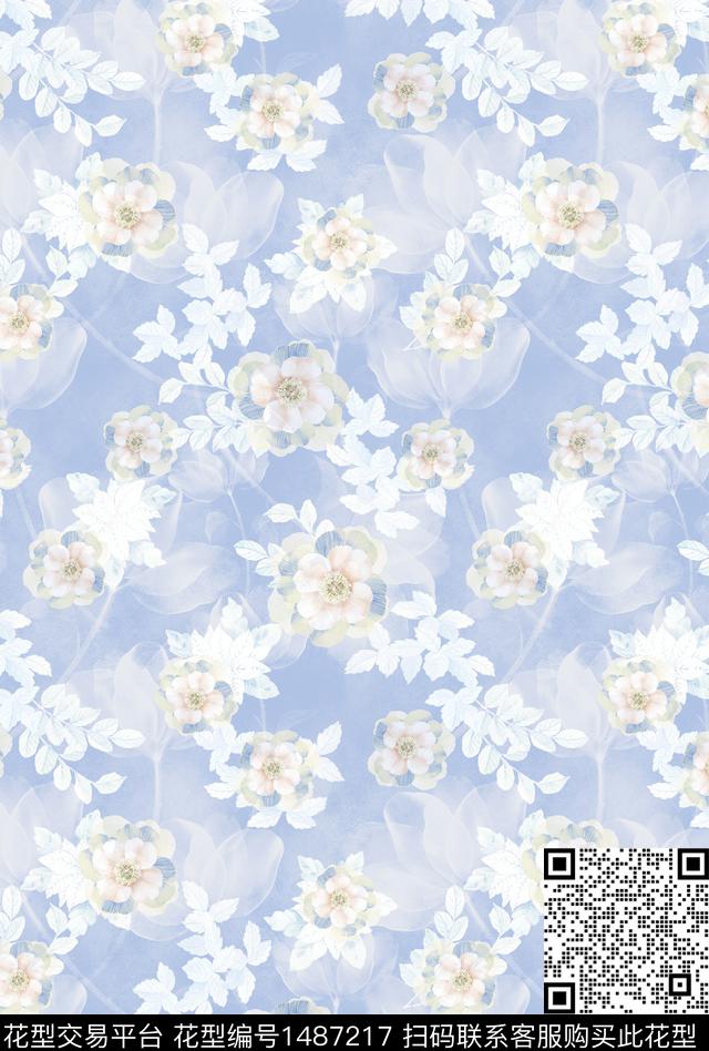 几何时尚花卉数码印花华亿平台下载（图片编号: 1487217） - 瓦栏（Walan）