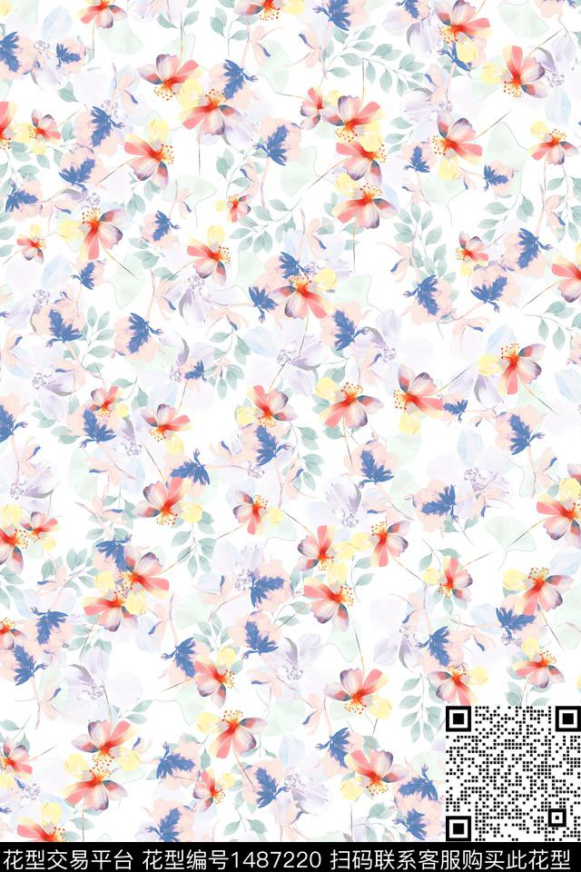 时尚花卉抽象数码印花华亿平台下载（图片编号: 1487220） - 瓦栏（Walan）
