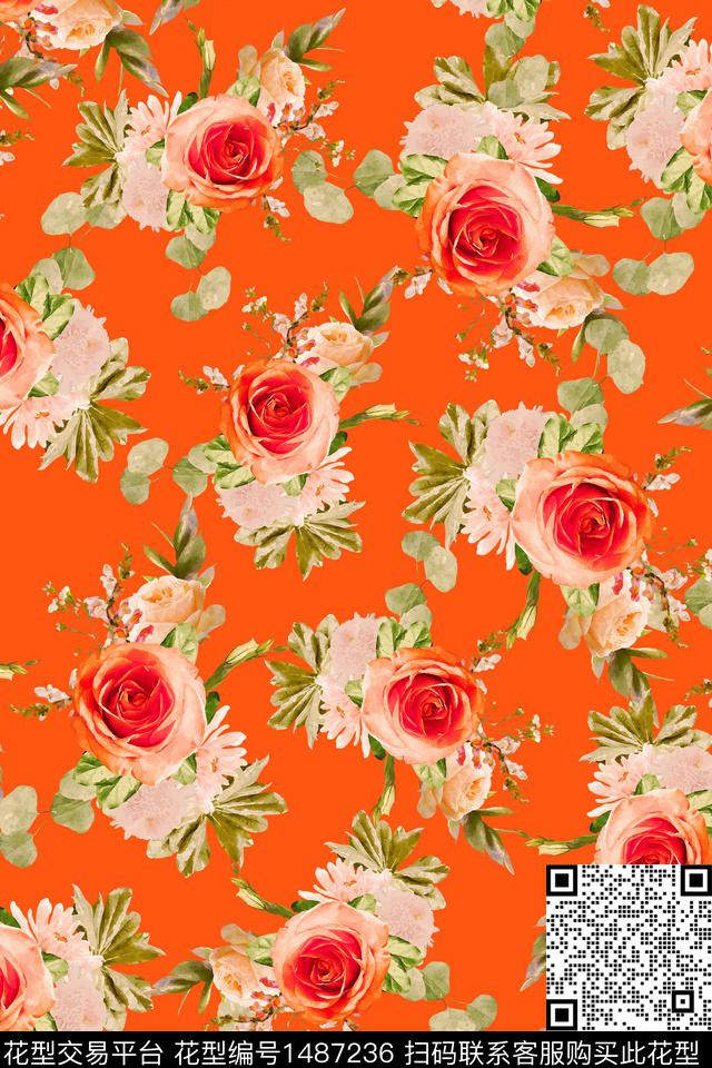 女装花卉大牌风数码印花华亿平台下载（图片编号: 1487236） - 瓦栏（Walan）