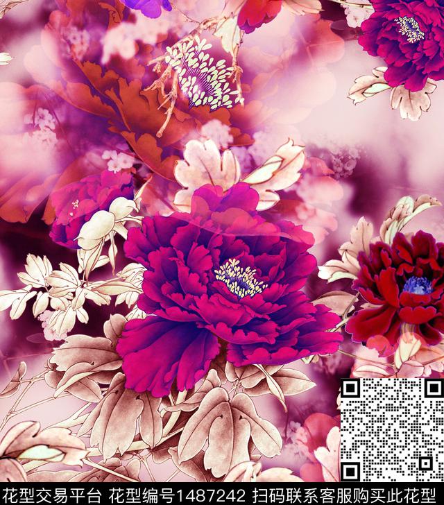 香云纱旗袍牡丹数码印花华亿平台下载（图片编号: 1487242） - 瓦栏（Walan）