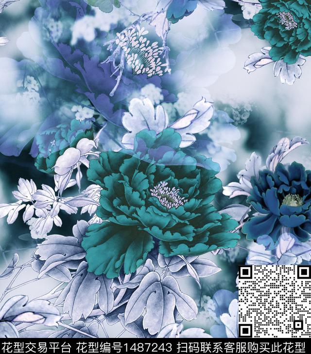 祥云香云纱旗袍数码印花华亿平台下载（图片编号: 1487243） - 瓦栏（Walan）