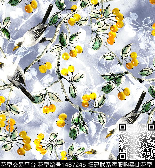 祥云香云纱旗袍数码印花华亿平台下载（图片编号: 1487245） - 瓦栏（Walan）