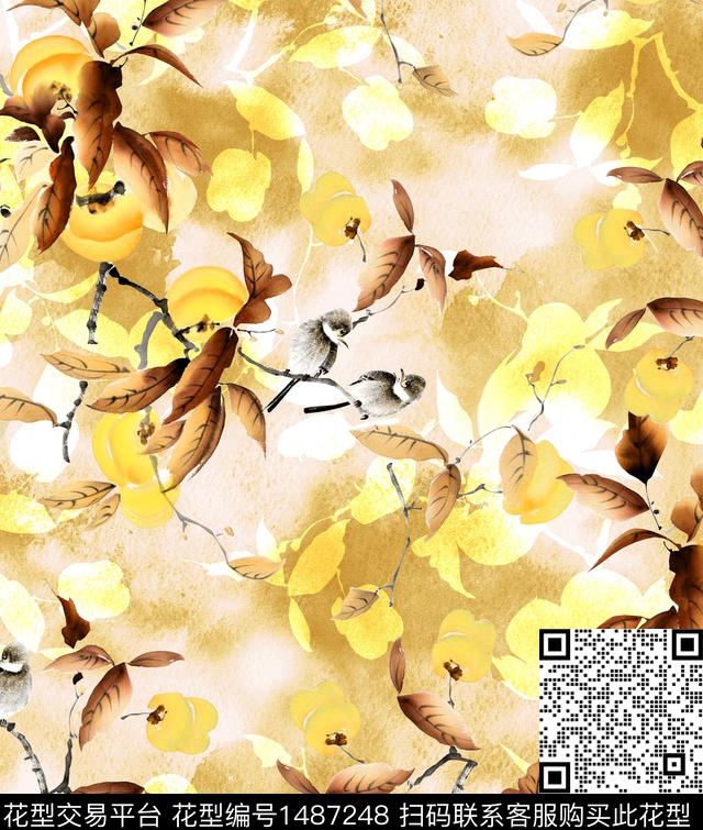 祥云香云纱旗袍数码印花华亿平台下载（图片编号: 1487248） - 瓦栏（Walan）