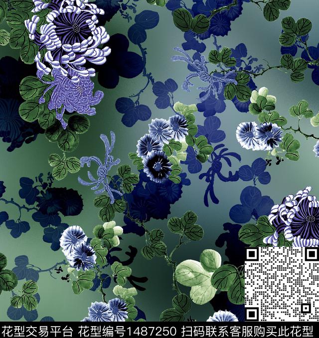 香云纱旗袍牡丹数码印花华亿平台下载（图片编号: 1487250） - 瓦栏（Walan）