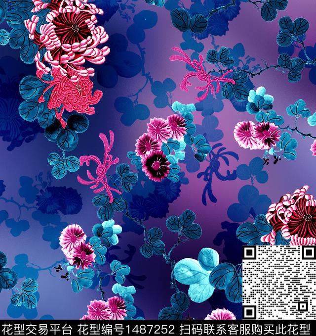 祥云香云纱旗袍数码印花华亿平台下载（图片编号: 1487252） - 瓦栏（Walan）