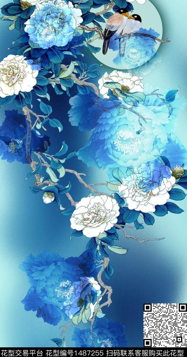 香云纱旗袍牡丹数码印花华亿平台下载（图片编号: 1487255） - 瓦栏（Walan）