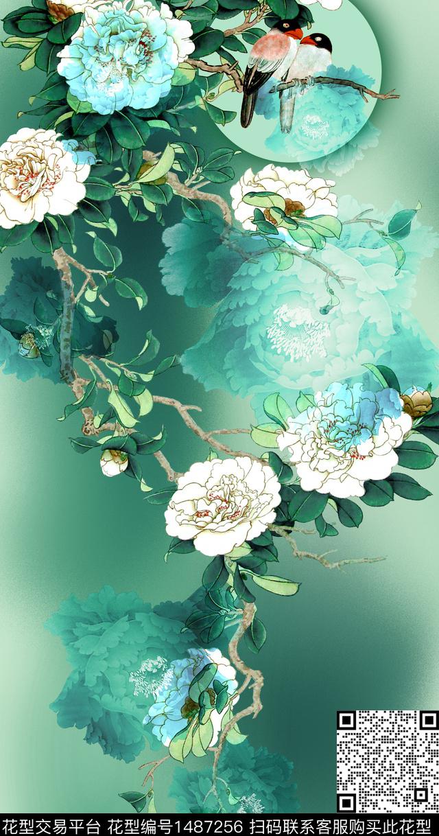 荷花香云纱旗袍数码印花华亿平台下载（图片编号: 1487256） - 瓦栏（Walan）