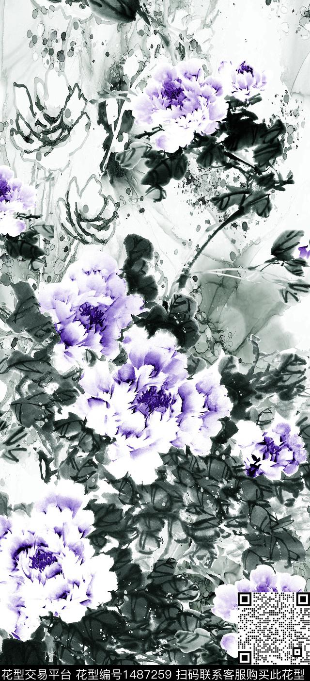 香云纱旗袍牡丹数码印花华亿平台下载（图片编号: 1487259） - 瓦栏（Walan）