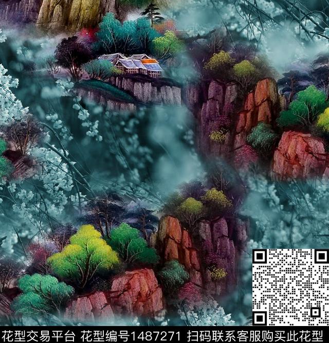 祥云香云纱旗袍数码印花华亿平台下载（图片编号: 1487271） - 瓦栏（Walan）