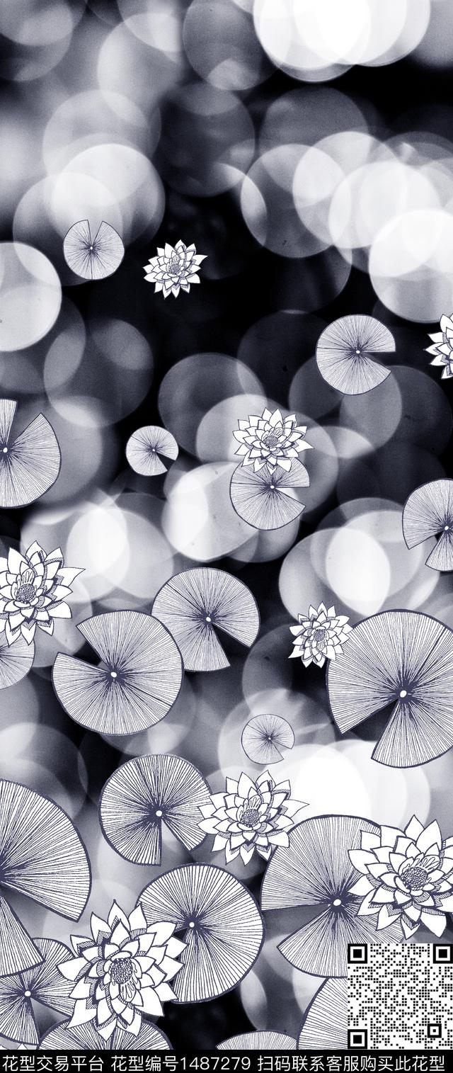 荷花香云纱旗袍数码印花华亿平台下载（图片编号: 1487279） - 瓦栏（Walan）