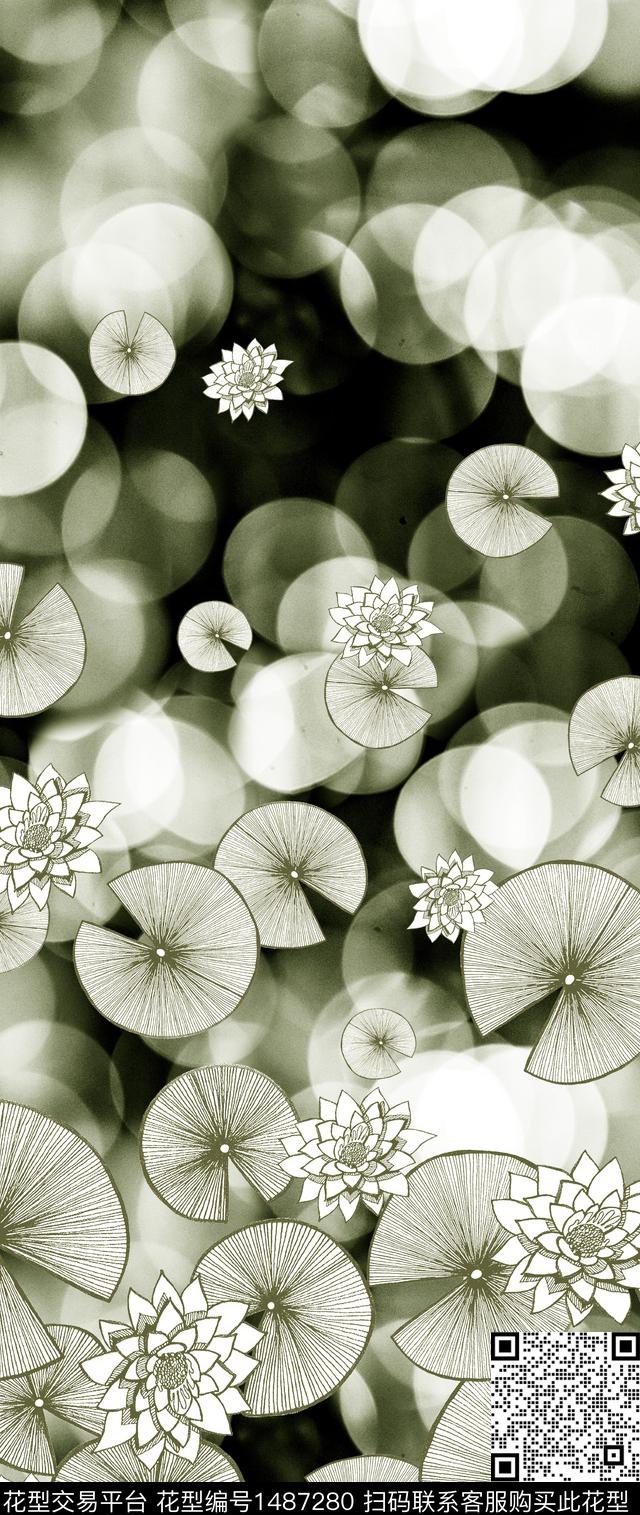 荷花香云纱旗袍数码印花华亿平台下载（图片编号: 1487280） - 瓦栏（Walan）