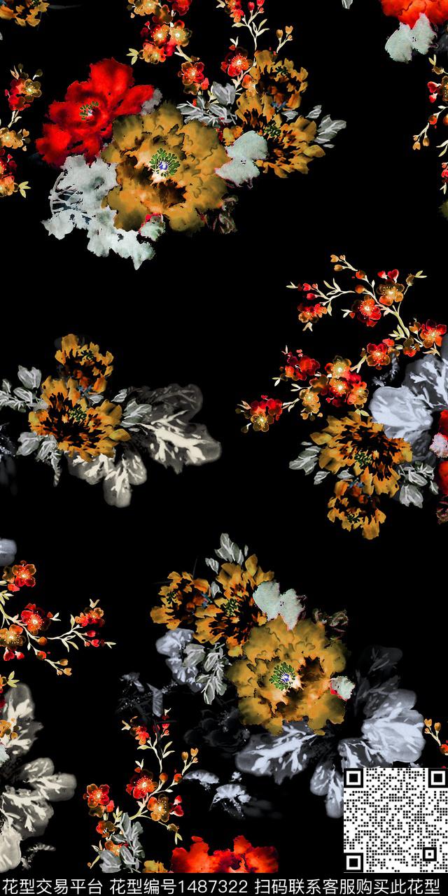 花卉大牌风小碎花数码印花华亿平台下载（图片编号: 1487322） - 瓦栏（Walan）
