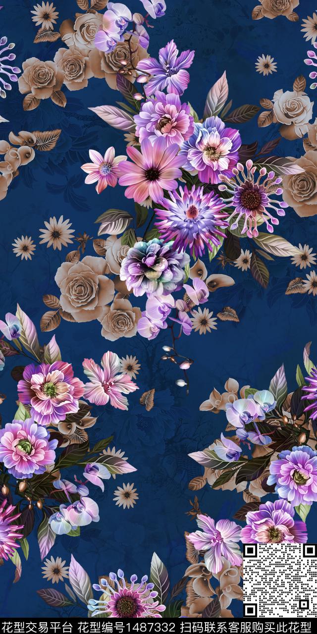 绿植树叶扎染华亿平台花卉数码印花华亿平台下载（图片编号: 1487332） - 瓦栏（Walan）