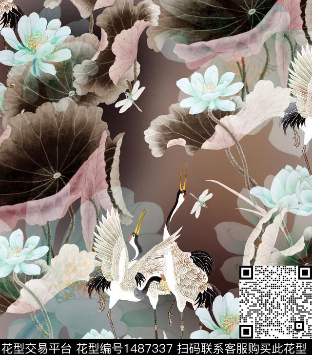 荷花香云纱旗袍数码印花华亿平台下载（图片编号: 1487337） - 瓦栏（Walan）