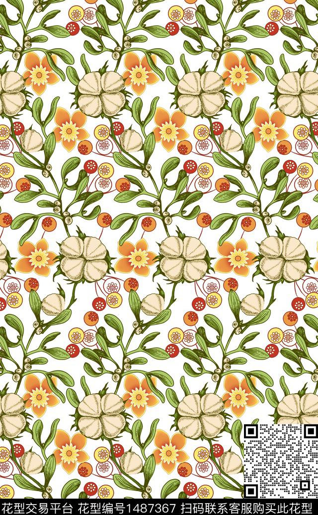 抽象花卉花卉满版散花传统印花华亿平台下载（图片编号: 1487367） - 瓦栏（Walan）