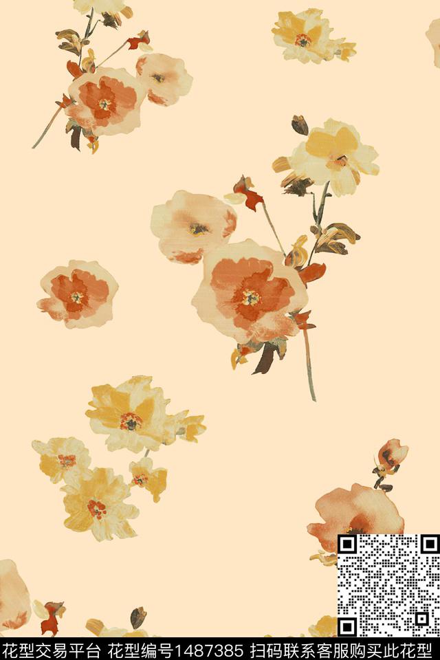 水彩绿植树叶大牌风数码印花华亿平台下载（图片编号: 1487385） - 瓦栏（Walan）