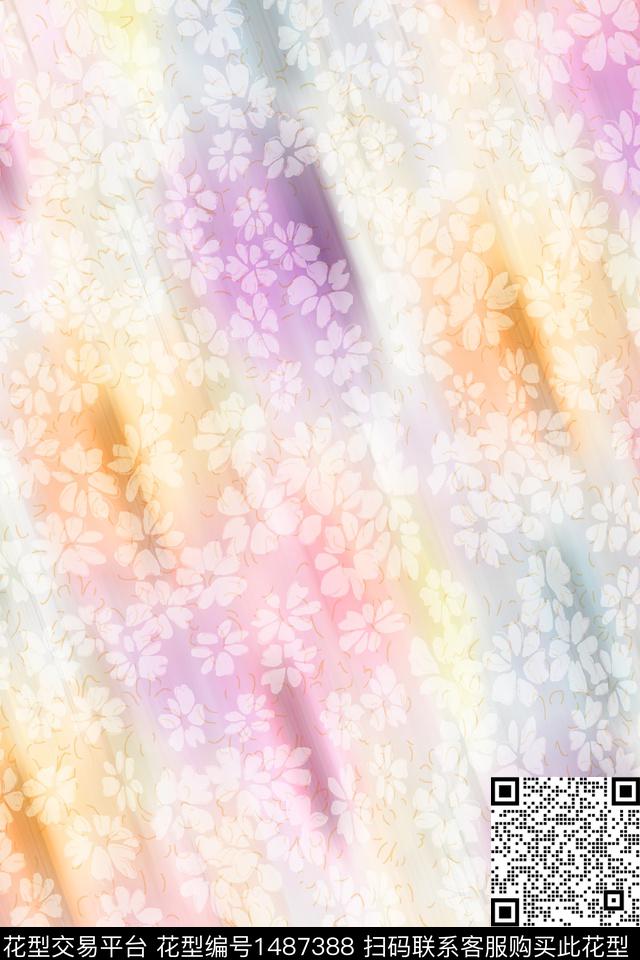 水彩肌理抽象花卉数码印花华亿平台下载（图片编号: 1487388） - 瓦栏（Walan）
