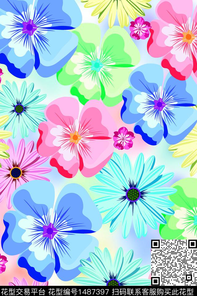 民族风花卉大牌风数码印花华亿平台下载（图片编号: 1487397） - 瓦栏（Walan）