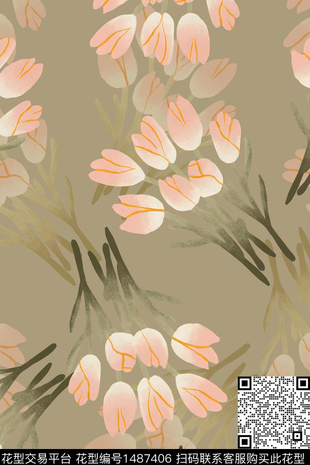 花卉大牌风小清新数码印花华亿平台下载（图片编号: 1487406） - 瓦栏（Walan）