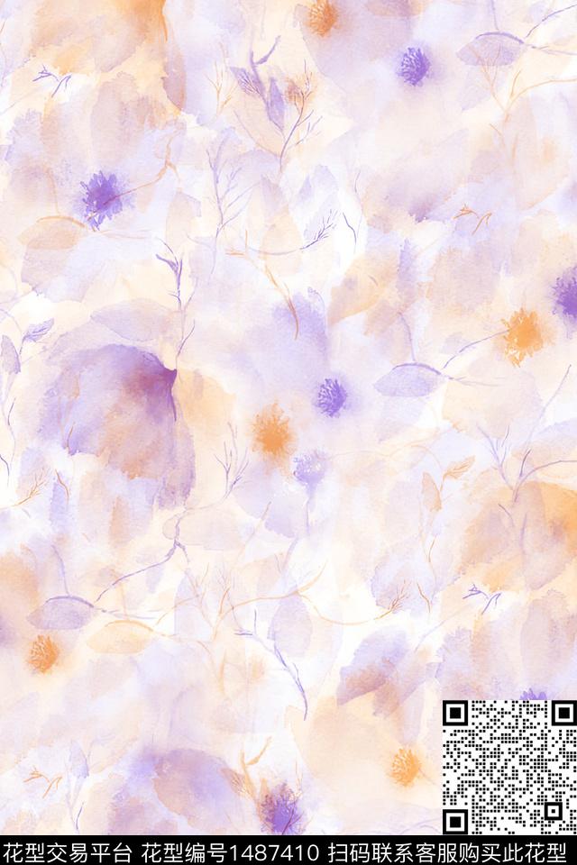 水彩绿植树叶大牌风数码印花华亿平台下载（图片编号: 1487410） - 瓦栏（Walan）