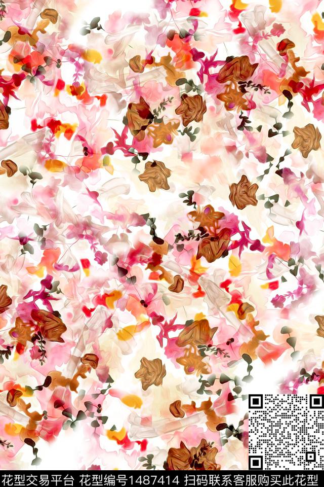 肌理抽象花卉小清新数码印花华亿平台下载（图片编号: 1487414） - 瓦栏（Walan）