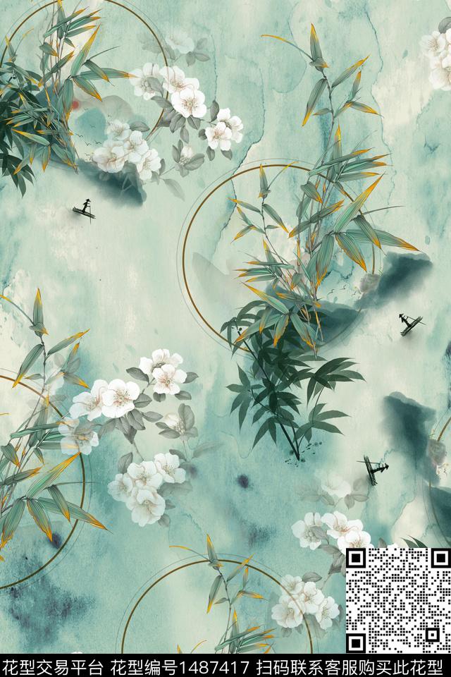 花卉中国风真丝数码印花华亿平台下载（图片编号: 1487417） - 瓦栏（Walan）