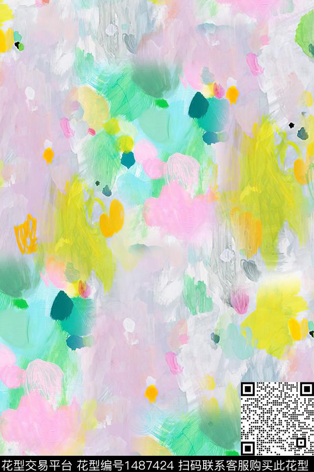抽象小清新真丝数码印花华亿平台下载（图片编号: 1487424） - 瓦栏（Walan）