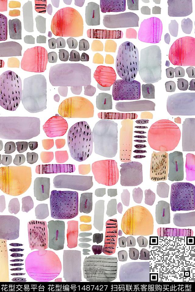 几何抽象小清新数码印花华亿平台下载（图片编号: 1487427） - 瓦栏（Walan）
