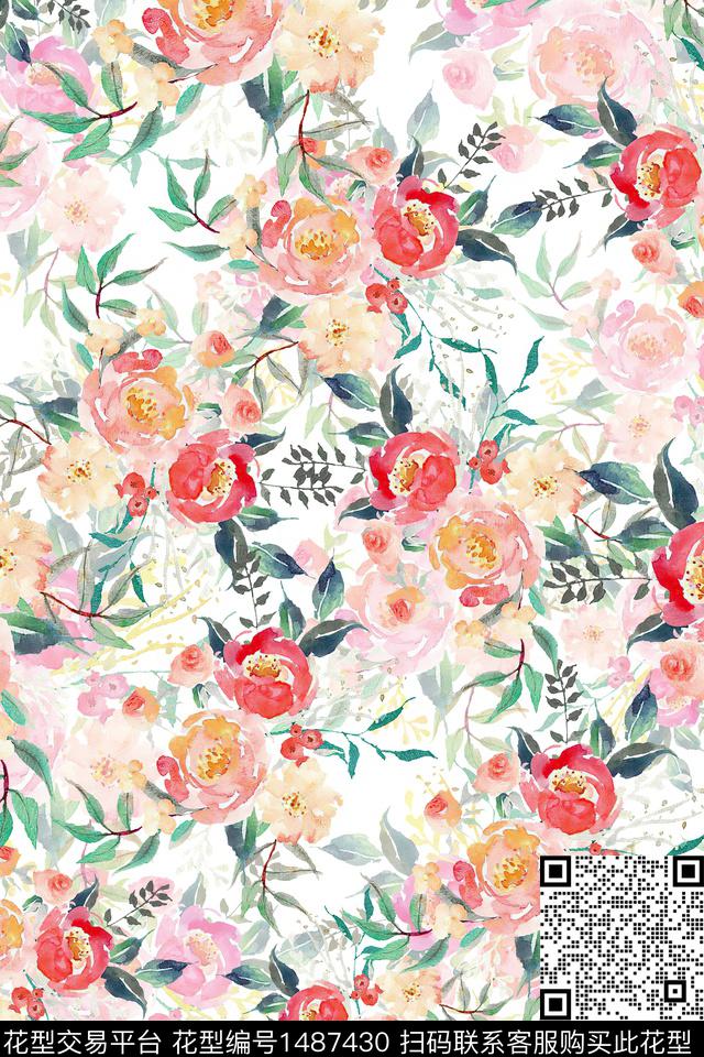 花卉小清新真丝数码印花华亿平台下载（图片编号: 1487430） - 瓦栏（Walan）