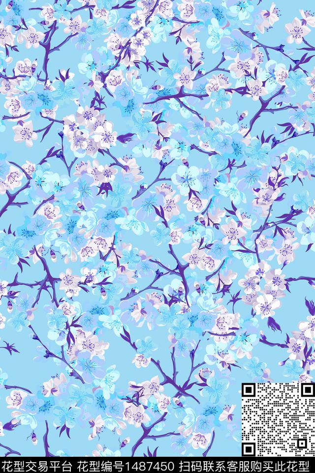 绿植树叶民族风花卉数码印花华亿平台下载（图片编号: 1487450） - 瓦栏（Walan）