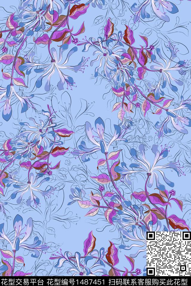 绿植树叶花卉大牌风数码印花华亿平台下载（图片编号: 1487451） - 瓦栏（Walan）