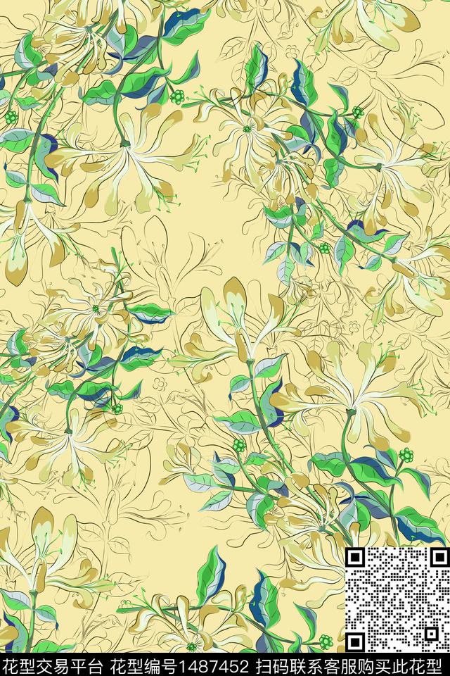 绿植树叶花卉大牌风数码印花华亿平台下载（图片编号: 1487452） - 瓦栏（Walan）