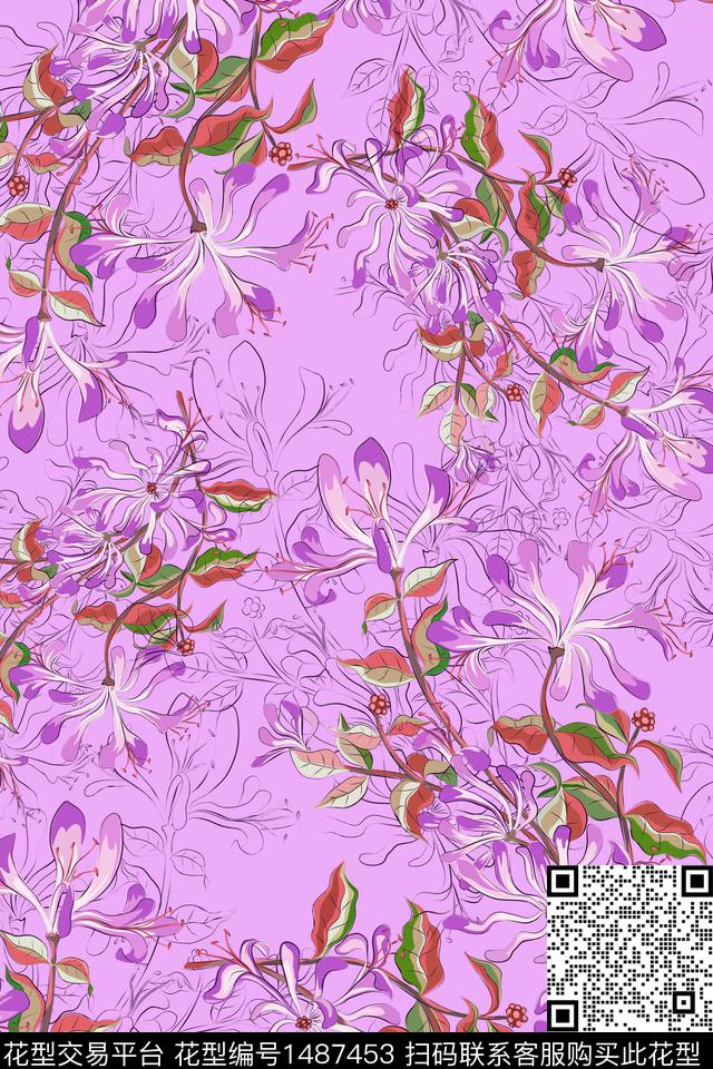 绿植树叶花卉大牌风数码印花华亿平台下载（图片编号: 1487453） - 瓦栏（Walan）