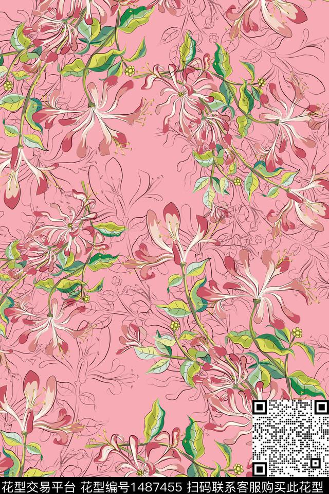 绿植树叶花卉大牌风数码印花华亿平台下载（图片编号: 1487455） - 瓦栏（Walan）