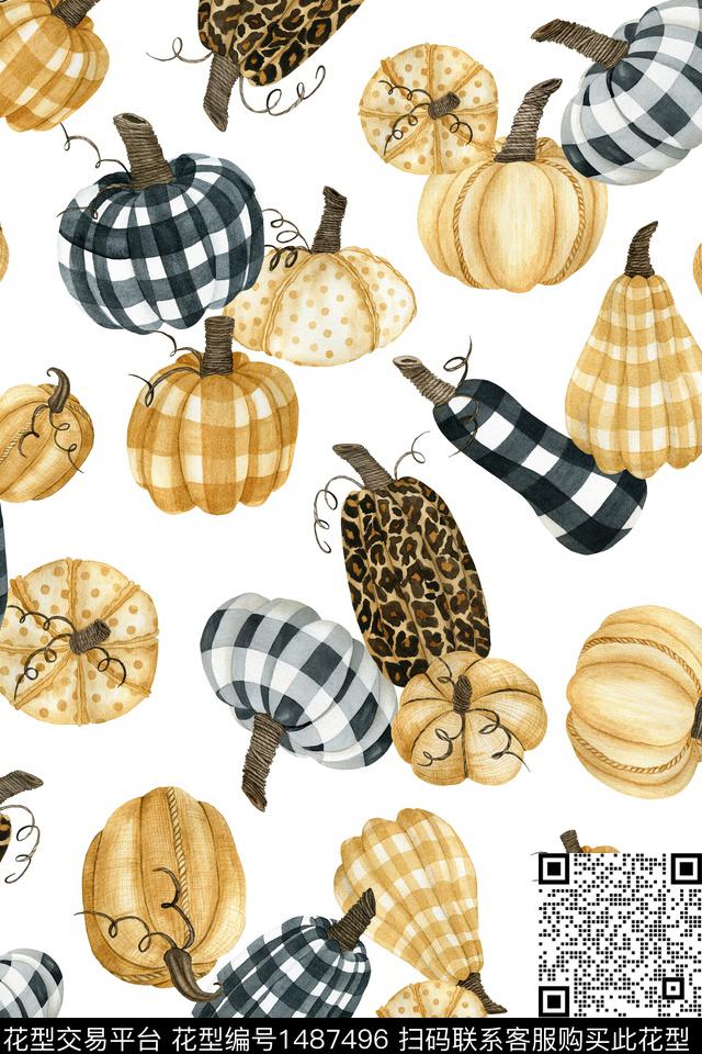几何格子蔬菜数码印花华亿平台下载（图片编号: 1487496） - 瓦栏（Walan）