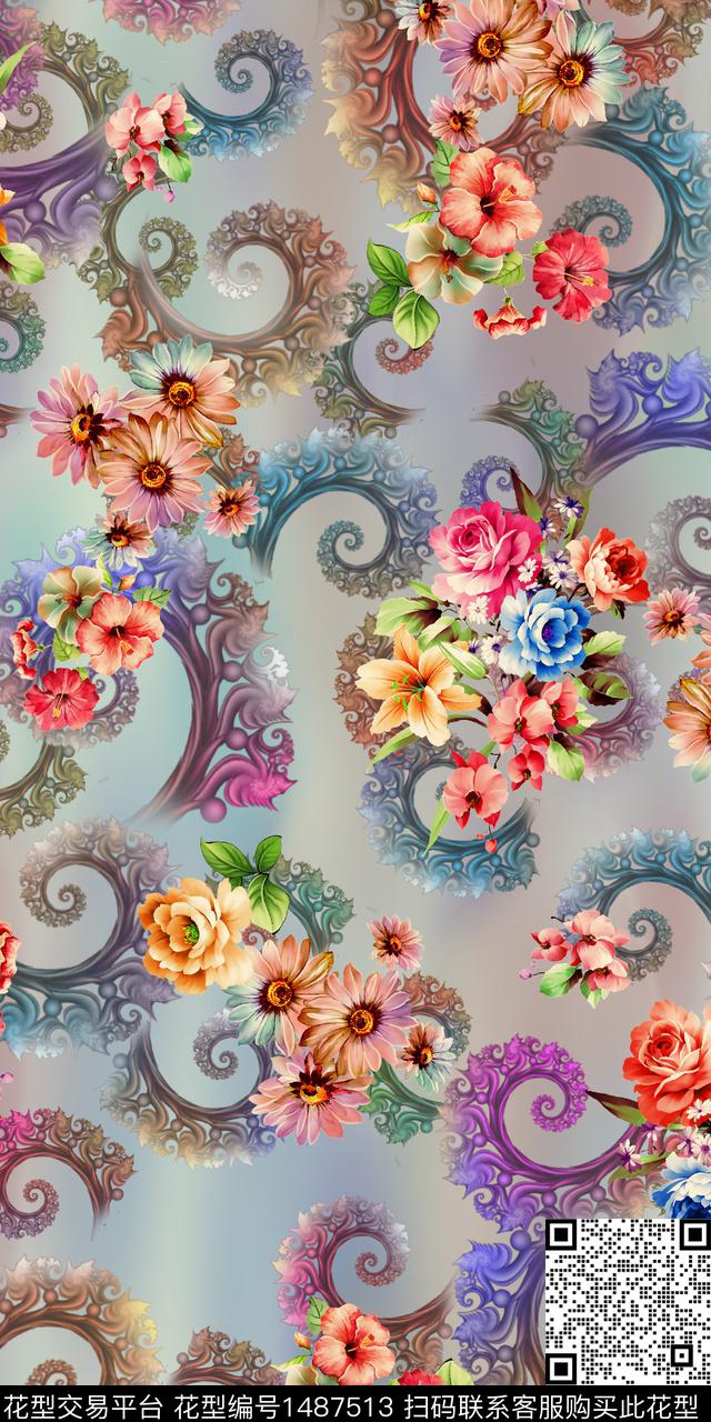 定位花扎染华亿平台民族风数码印花华亿平台下载（图片编号: 1487513） - 瓦栏（Walan）