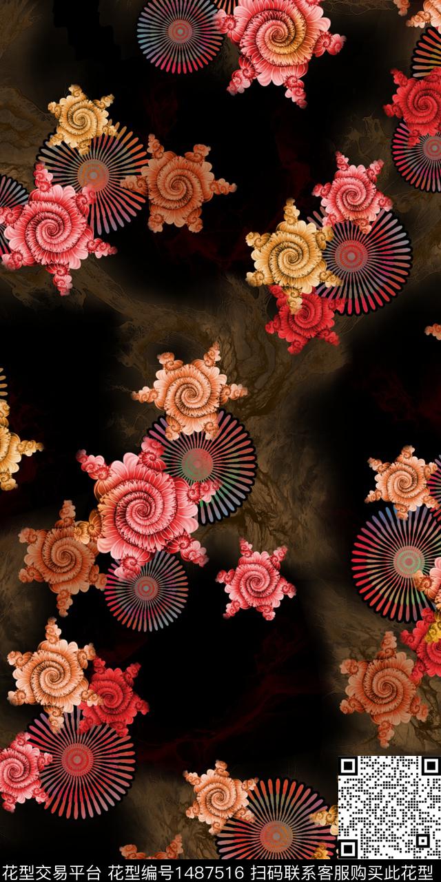 定位花扎染华亿平台民族风数码印花华亿平台下载（图片编号: 1487516） - 瓦栏（Walan）