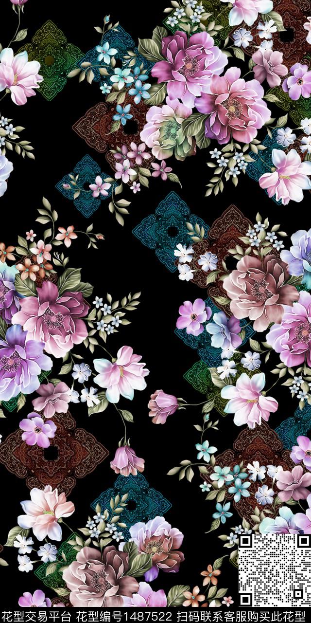 定位花扎染华亿平台民族风数码印花华亿平台下载（图片编号: 1487522） - 瓦栏（Walan）